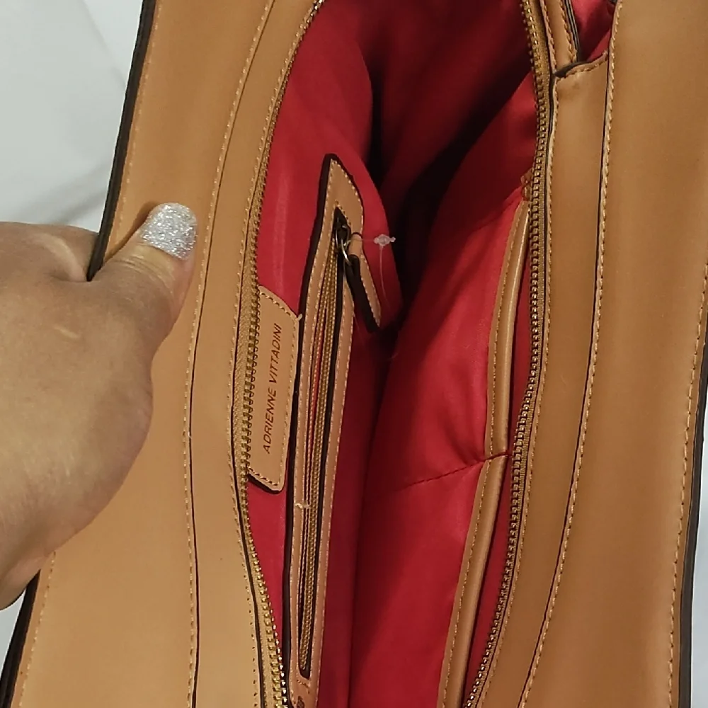 Adrienne‎ Vittadini Tan and Red Shoulder Bag with Floral Design
